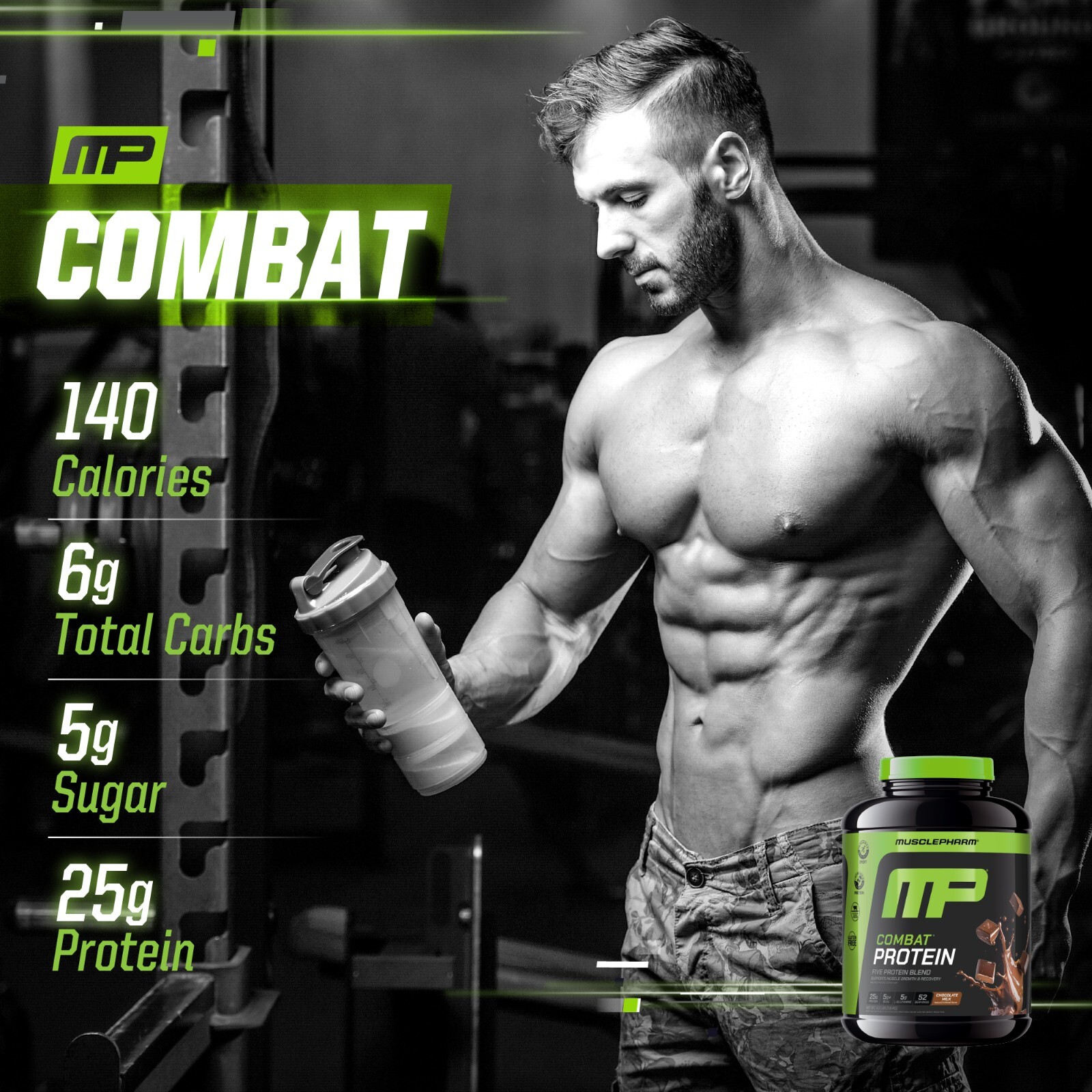 MusclePharm Combat Protein Powder – 4 lb, 52 Servings, Chocolate Milk