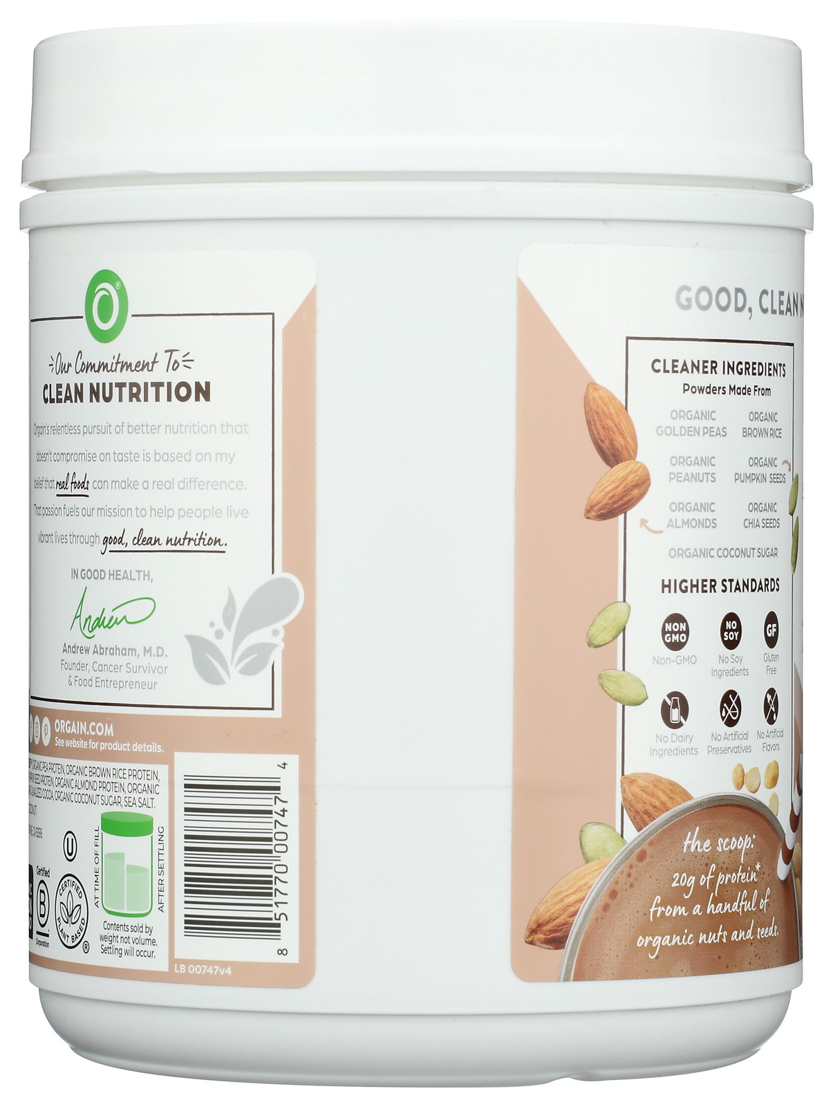 Orgain Creamy Chocolate Plant Protein Powder Organic Simple 20 Ounce 1 Pack