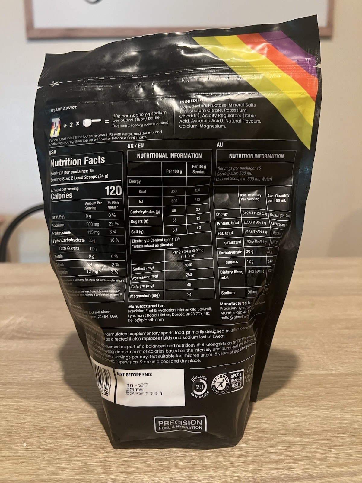 Precision Fuel & Hydration Electrolyte Drink Mix Powder 60g Carb 1000mg Sodium/L