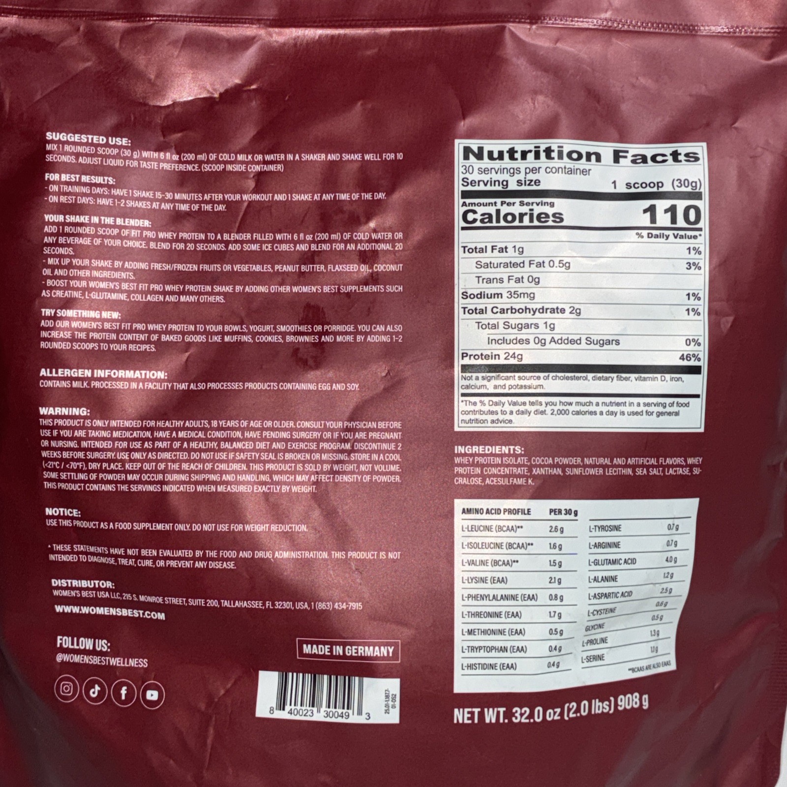 Sealed Women’s Best Fit Pro Whey Protein Double Chocolate 2 Lbs, 30 Servings