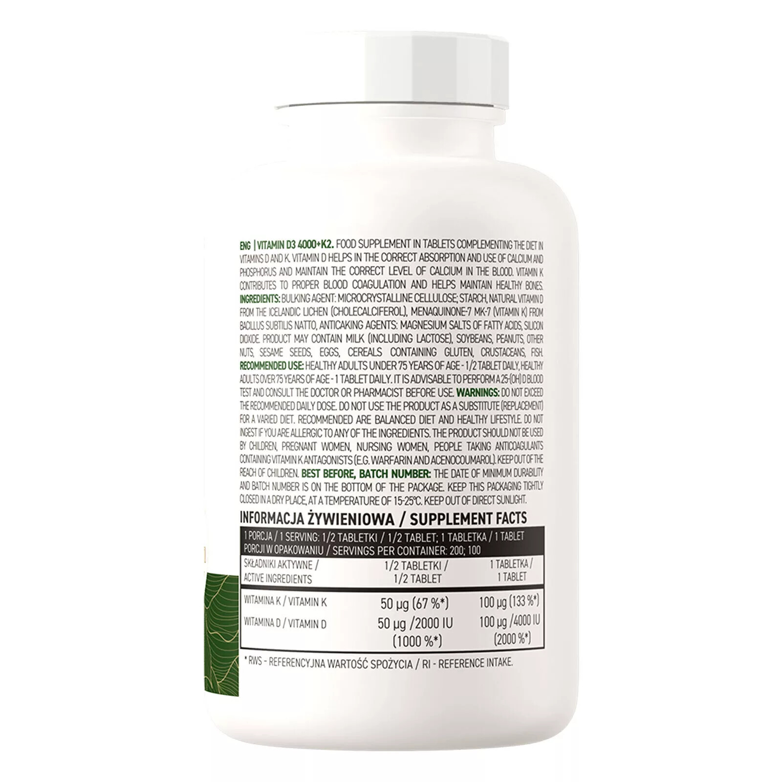 VITAMIN D3 4000+K2 – 100-800 T. – supports the immune system and muscle function