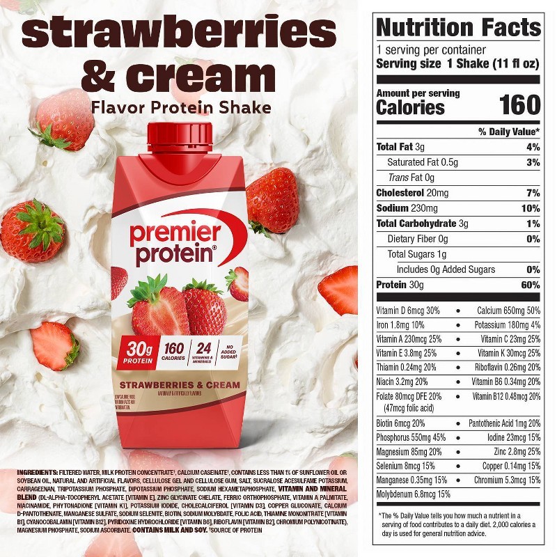 Premier Protein Strawberries & Cream Non-Caffeinated Whey Protein Nutritional