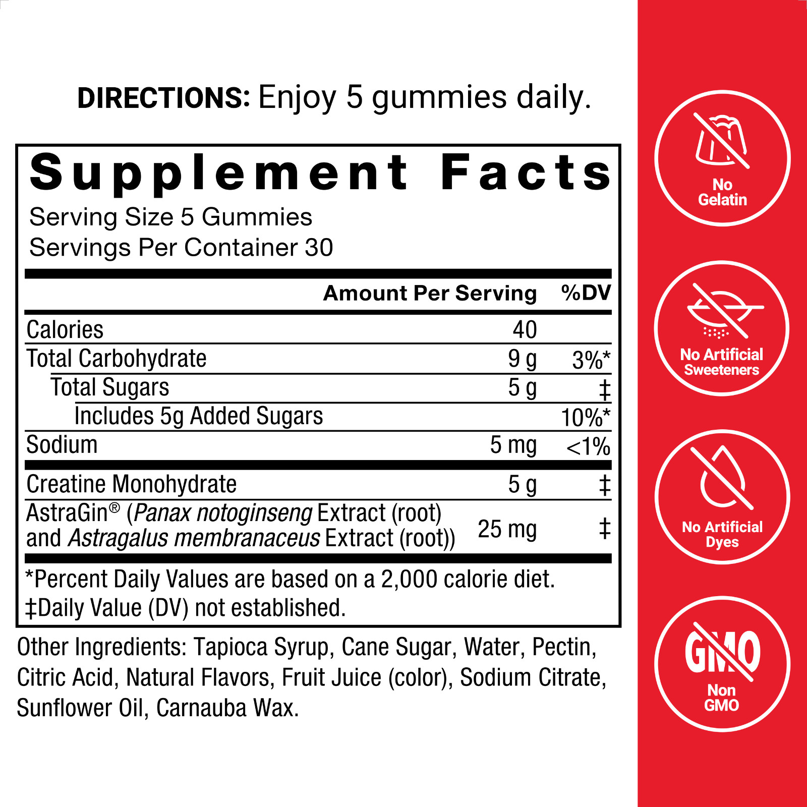 Force Factor Creatine Gummies, Creatine Monohydrate for Muscle Gain, 5g Dose