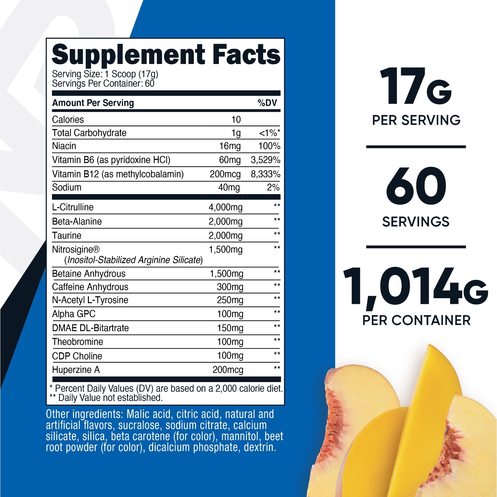 Nutricost Pre-X, Xtreme PreWorkout Powder Complex, Peach Mango, 60 Servings