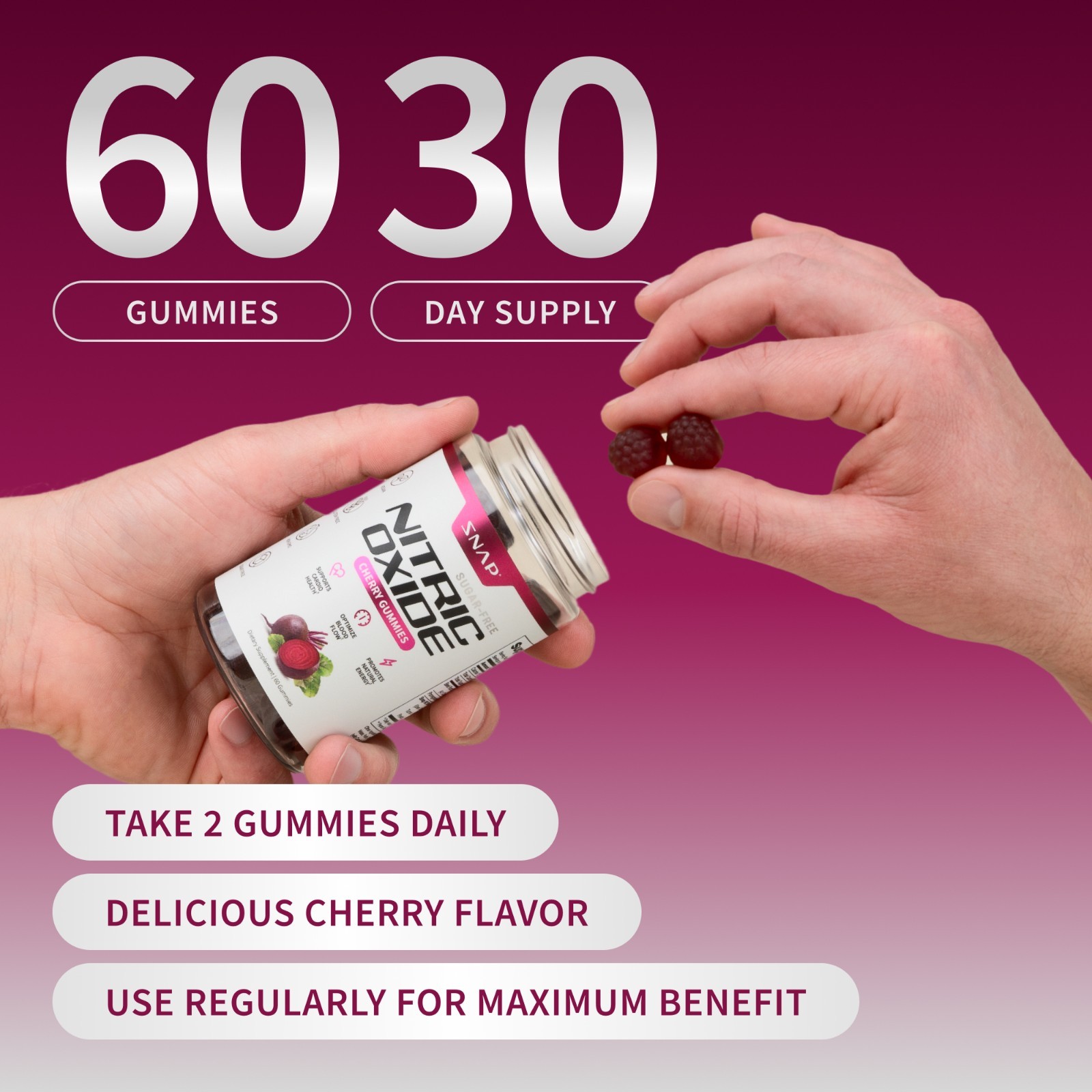 Snap Supplements Nitric Oxide Beet Root Gummies SF, Cherry & Peach, Heart Health