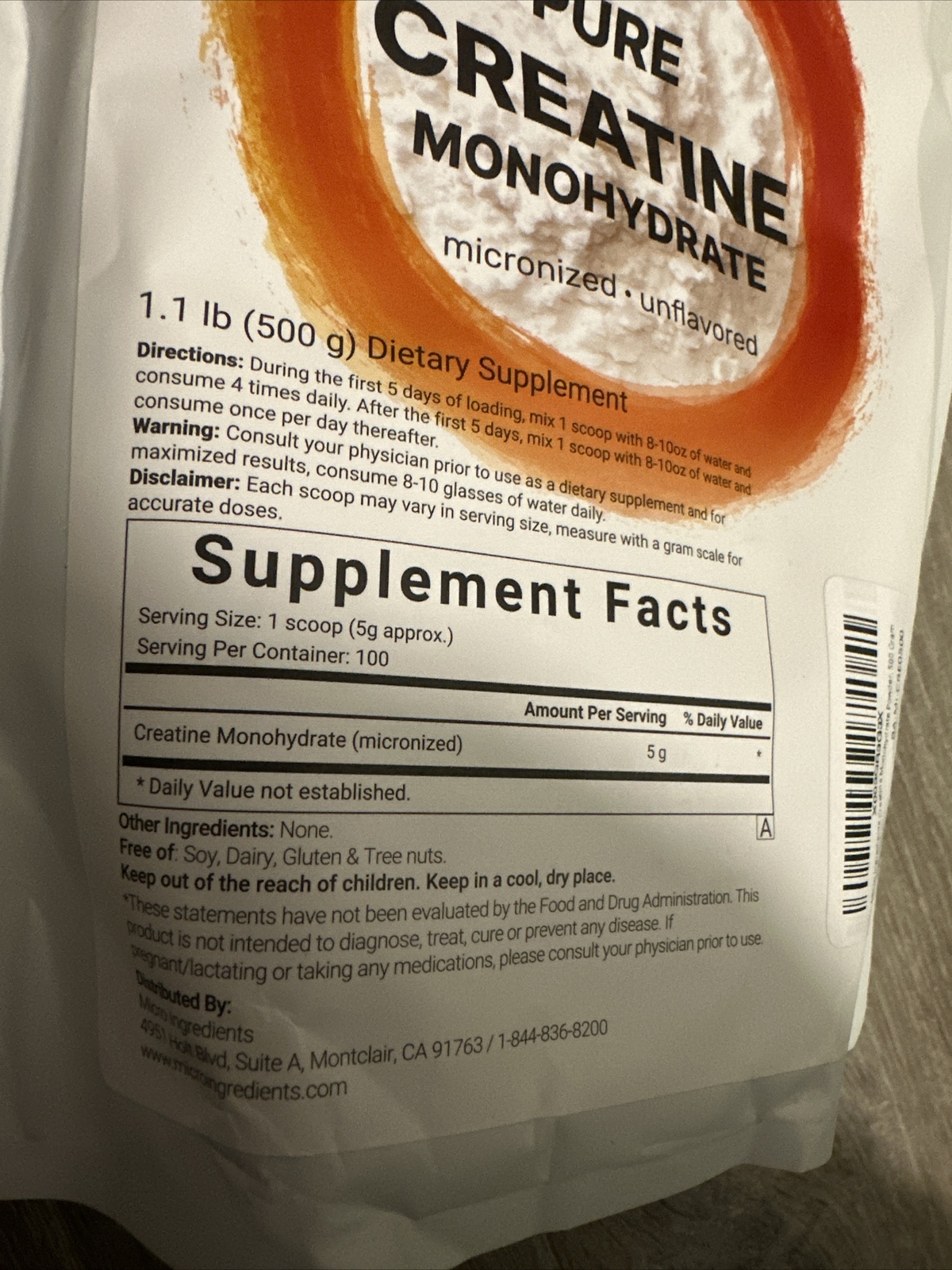 Creatine Monohydrate Powder 500 Grams (1.1 LBS), 5000mg Per Serv, Micronized …