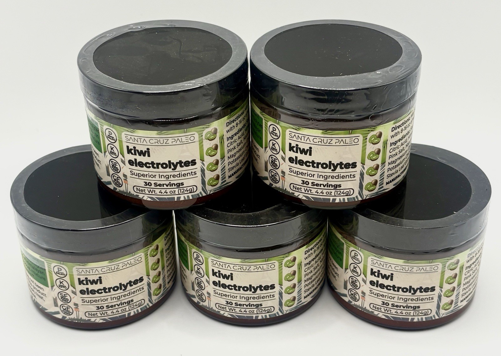 5 Pack Santa Cruz Paleo Kiwi Electrolytes Powder 30 Servings 4.4oz Exp 01/27