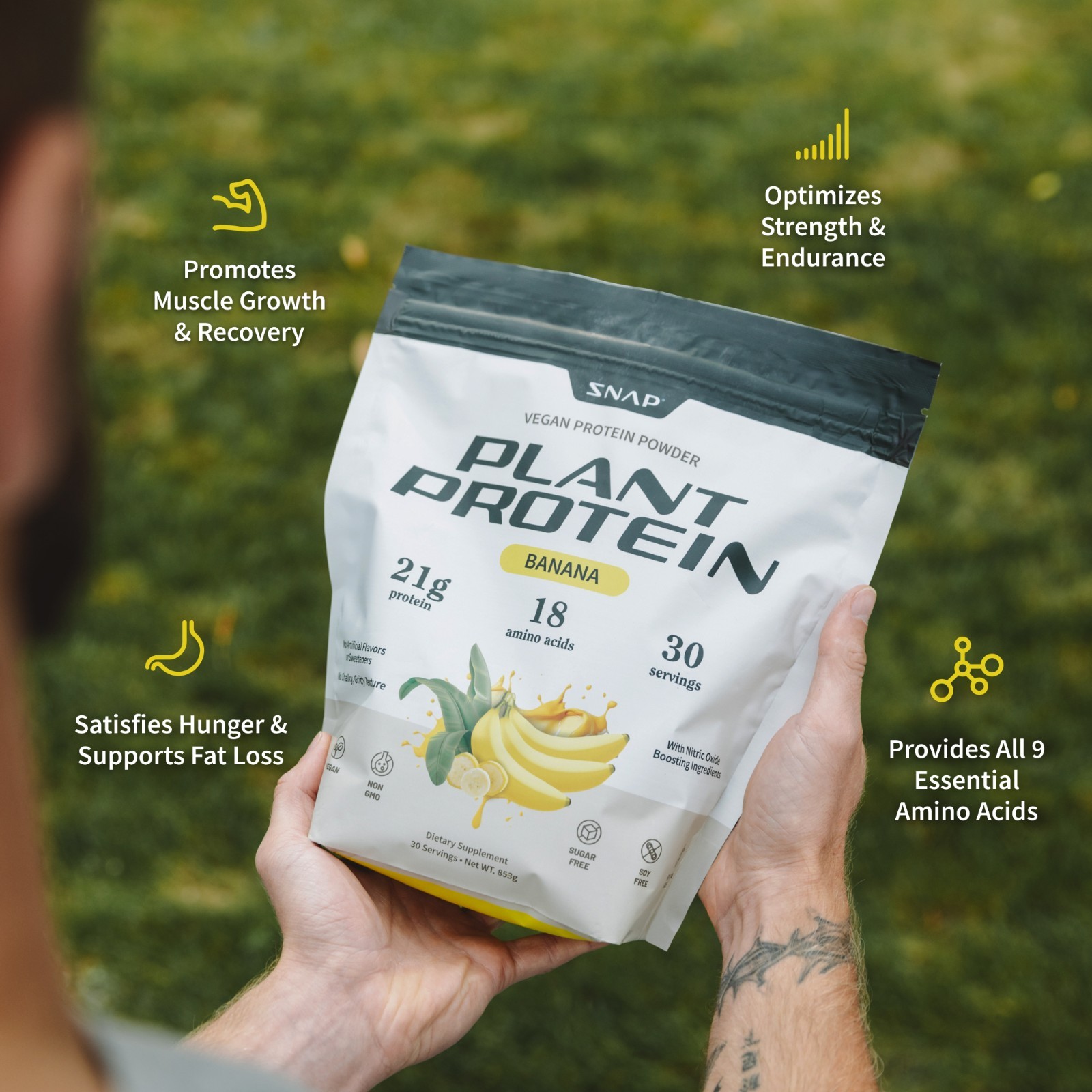 Organic Plant Protein Powder, Muscle Builder & Recovery Vegan Banana 30 Servings