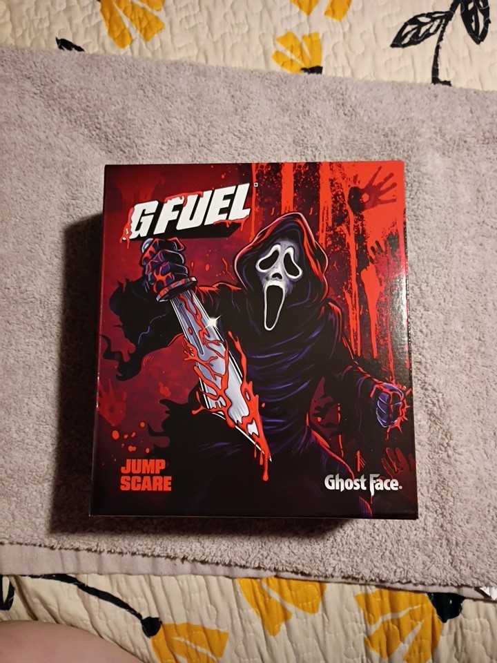 G Fuel Scream Ghost Face Jump Scare Collector’s Box Tub Metal Shaker Cup Sticker