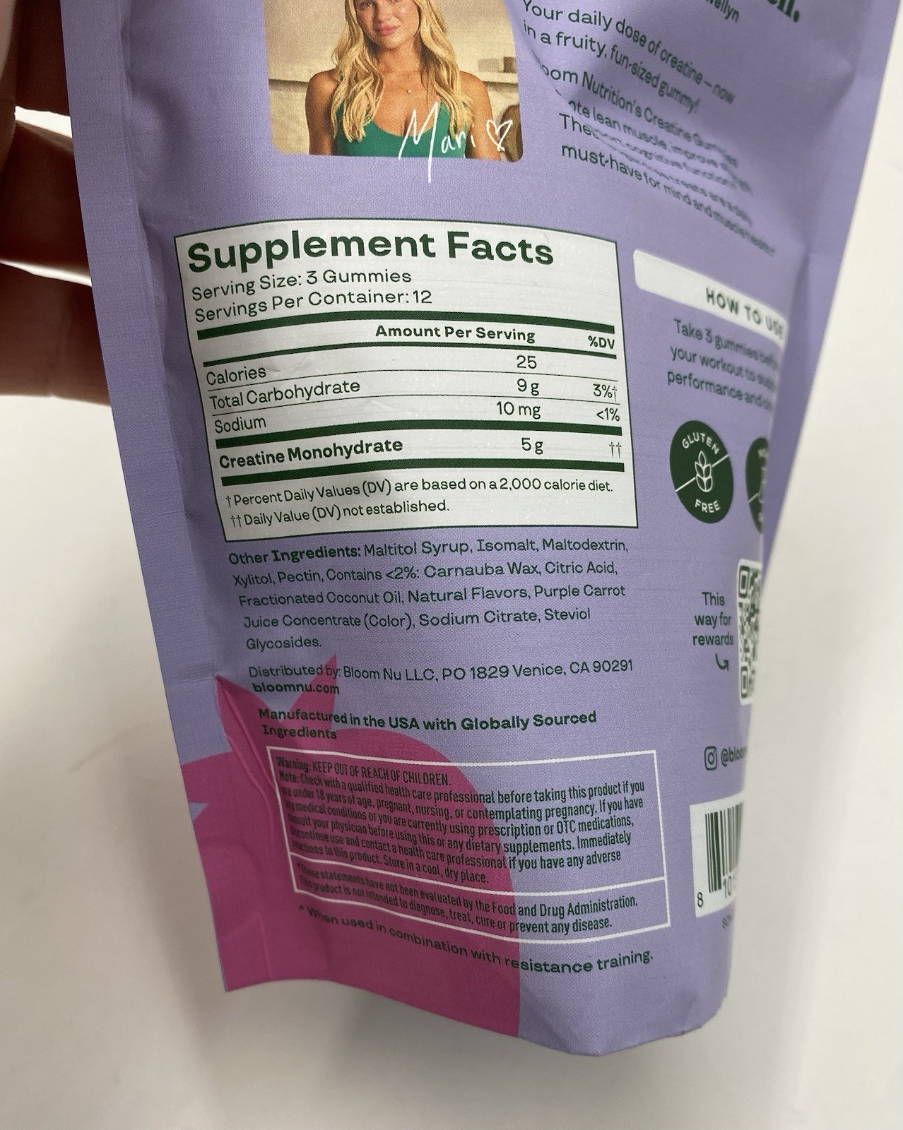 Bloom Creatine Monohydrate Gummies, 5g Per Serving, Sugar Free Creatine 01/27