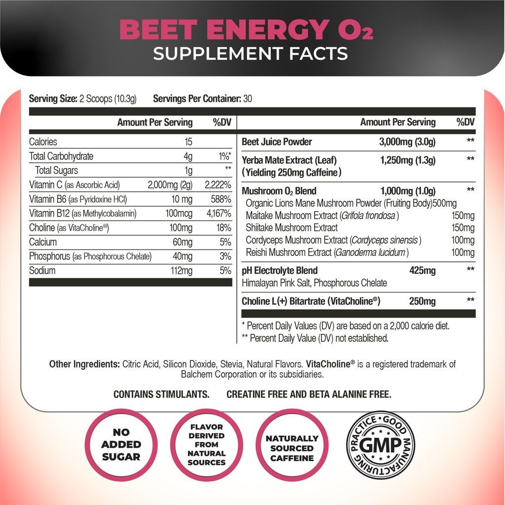 Beet Natural O2 – All-Natural Pre-Workout-Beet Root Powder-Passion Fruit-20 ser