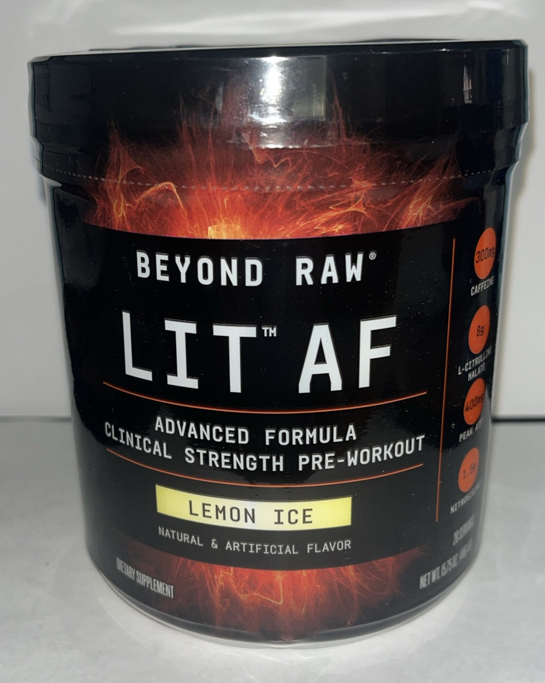 Beyond Raw LIT AF | Clinical Strength Pre-Workout Powder, Lemon Ice, 20 Servings
