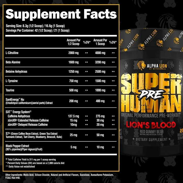 ALPHA LION SUPERHUMAN PRE Original Performance Pre-Workout Energy 21 Servings