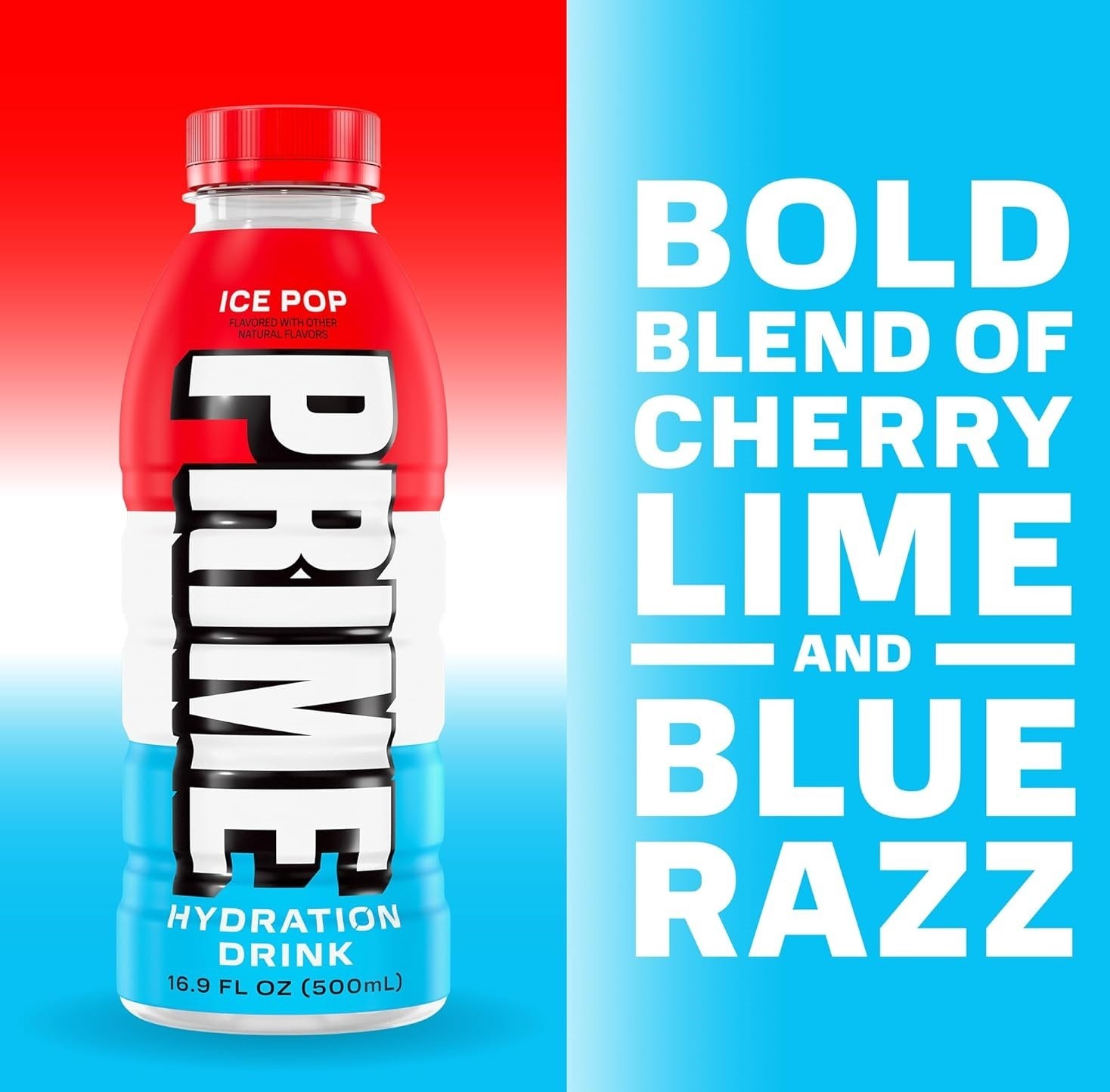 Prime Hydration Ice Pop Electrolyte Drink BCAAs Vitamins 12 Pack 16.9 oz