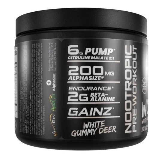 bucked up pre workout woke af white gummy deer