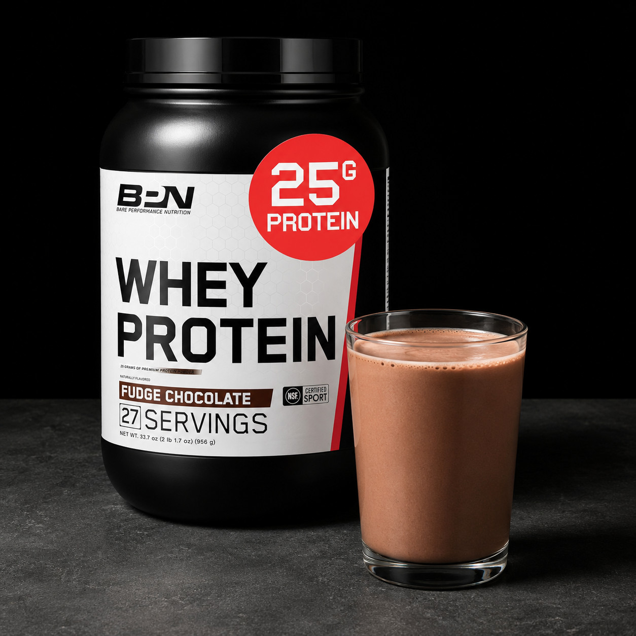 Whey Protein Casein Blend Fudge Chocolate 25g 27 Serv BPN NSF Certified New