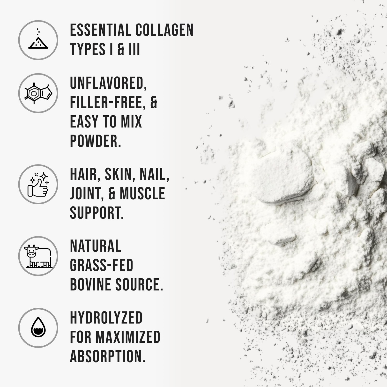 Bovine Collagen Peptides Powder Hydrolyzed Type 1.2 Pound (Pack of 1), White