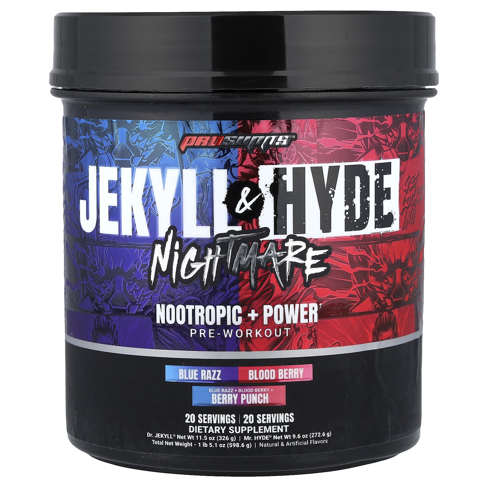 Jekyll & Hyde Nightmare, Nootropic + Power Pre-Workout, Berry Punch, 1 lb 5.1