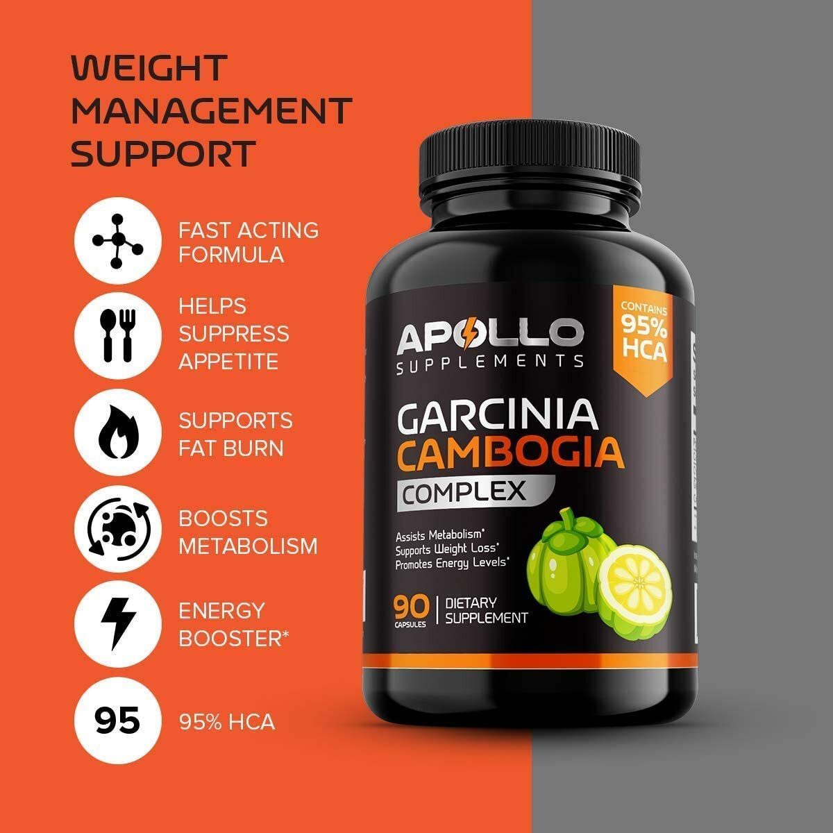 Apollo Garcinia Cambogia Appetite Suppressant For Weight Loss 100% Natural 90 c