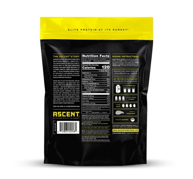 (4 Pack) Ascent Native Whey Protein Powder, Chocolate, 1 lb