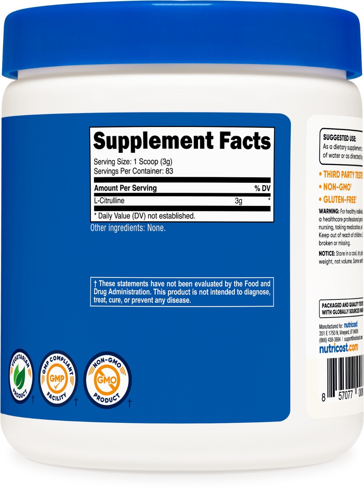 Nutricost L-Citrulline (Base) Powder – (250 Grams)