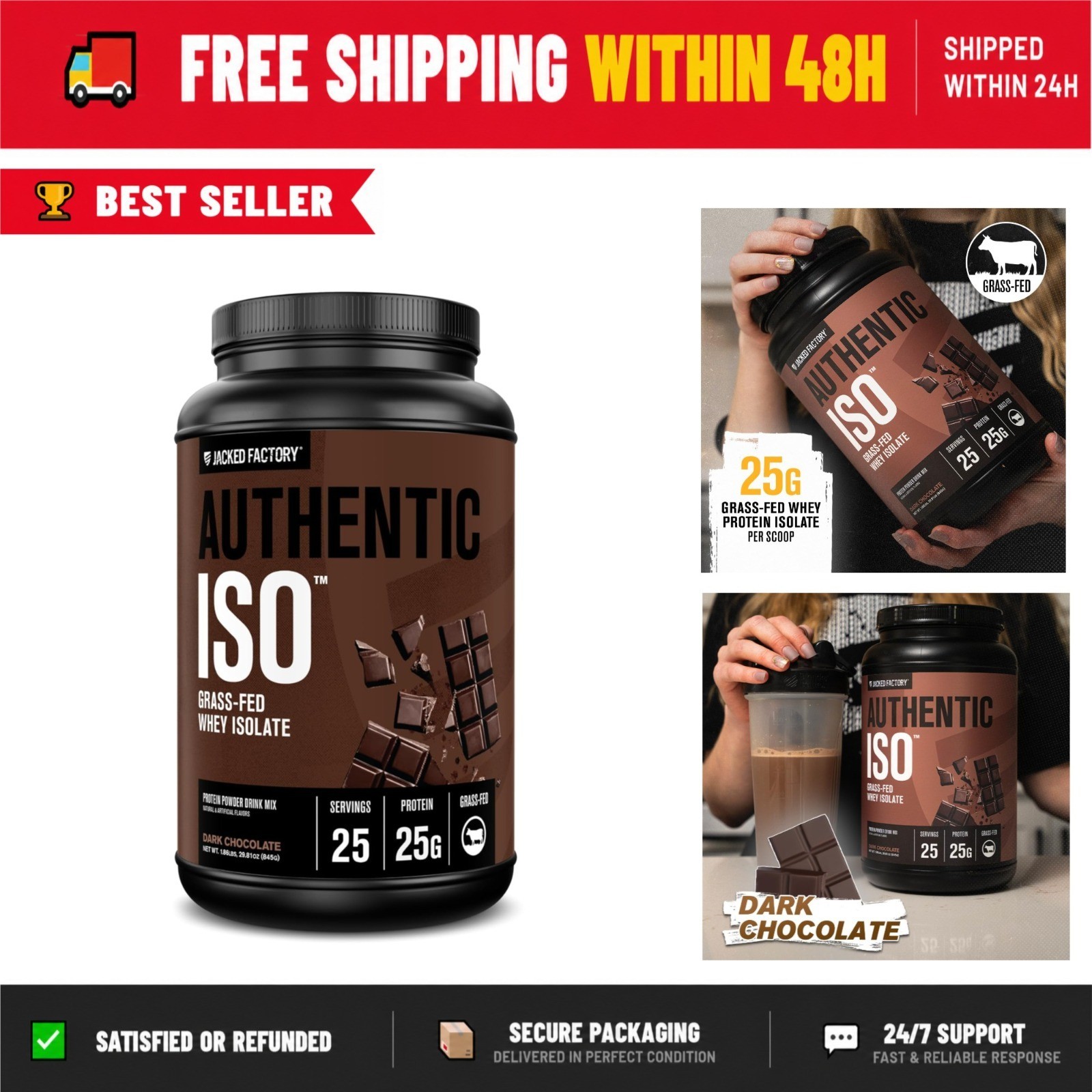 Jacked Factory Authentic ISO Whey Protein Isolate – Dark Chocolate 25 Servings