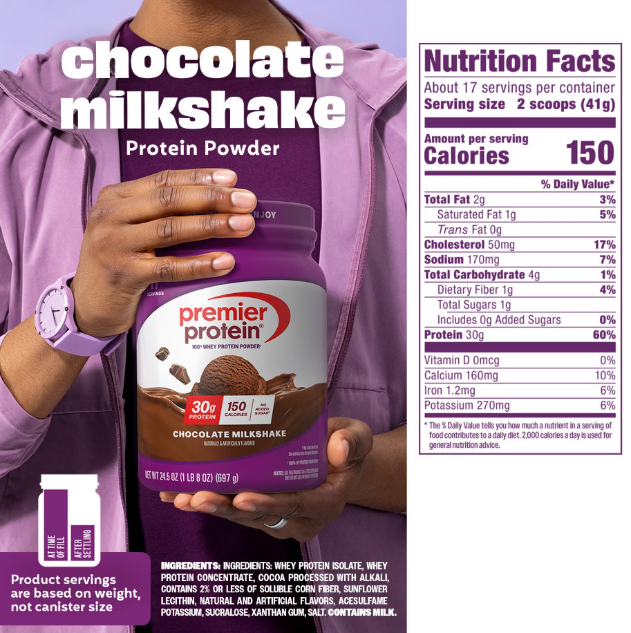 Premier Protein 100% Whey Powder, Chocolate Milkshake, 30g Protein, 29 Servings