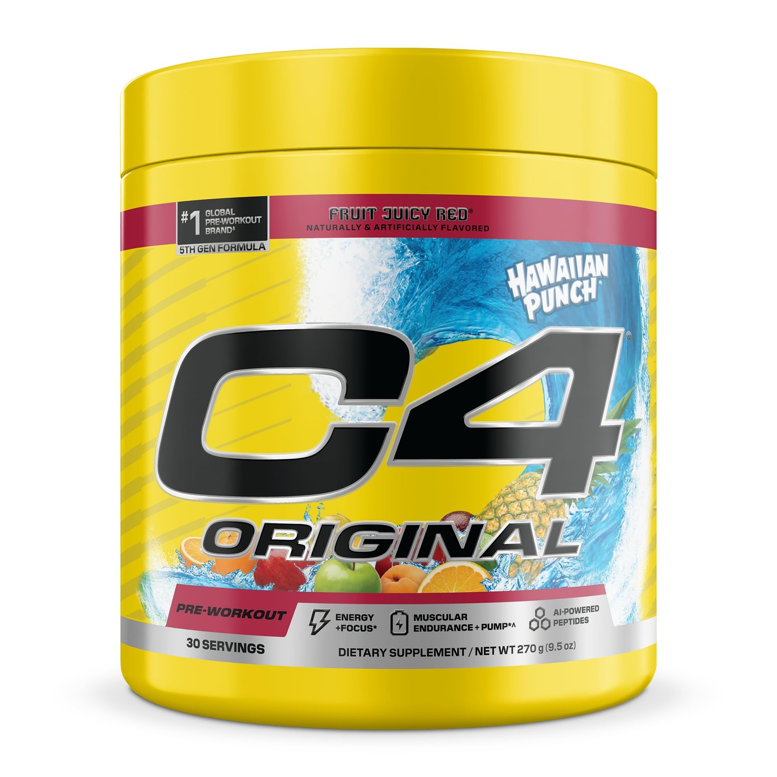 C4 Original Hawaiian Punch Pre-Workout – 9.5 Ounce (Pack of 1), No Color