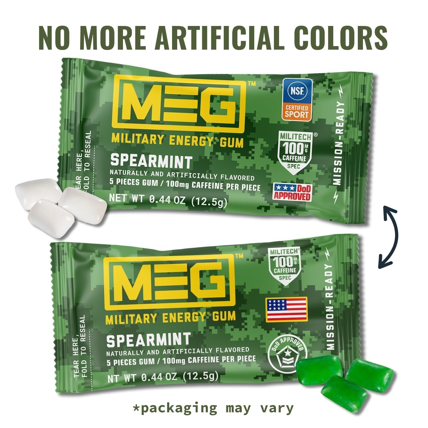 MEG Military Energy Gum – Spearmint | 100mg Caffeine – 20 Count