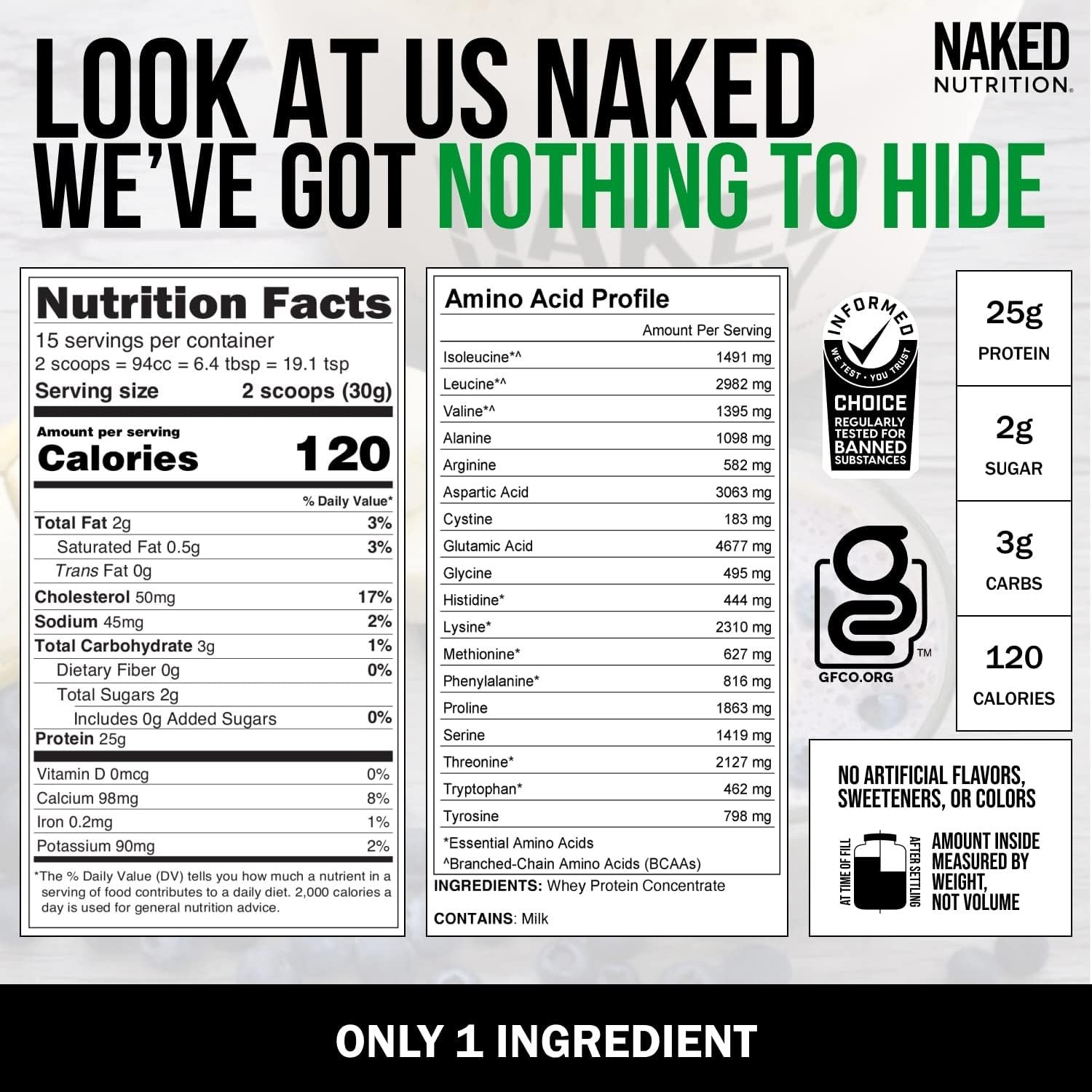 NAKED Whey 1Lb – Only 1 Ingredient, Grass Fed 1 or 2 Pound (Pack of 1)
