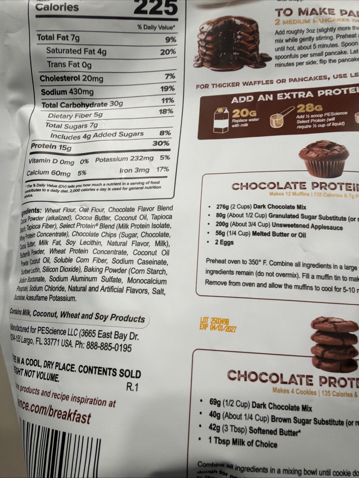 Pes Science Dark Chocolate Protein Pancake And Waffle Mix 04/2027 Exp