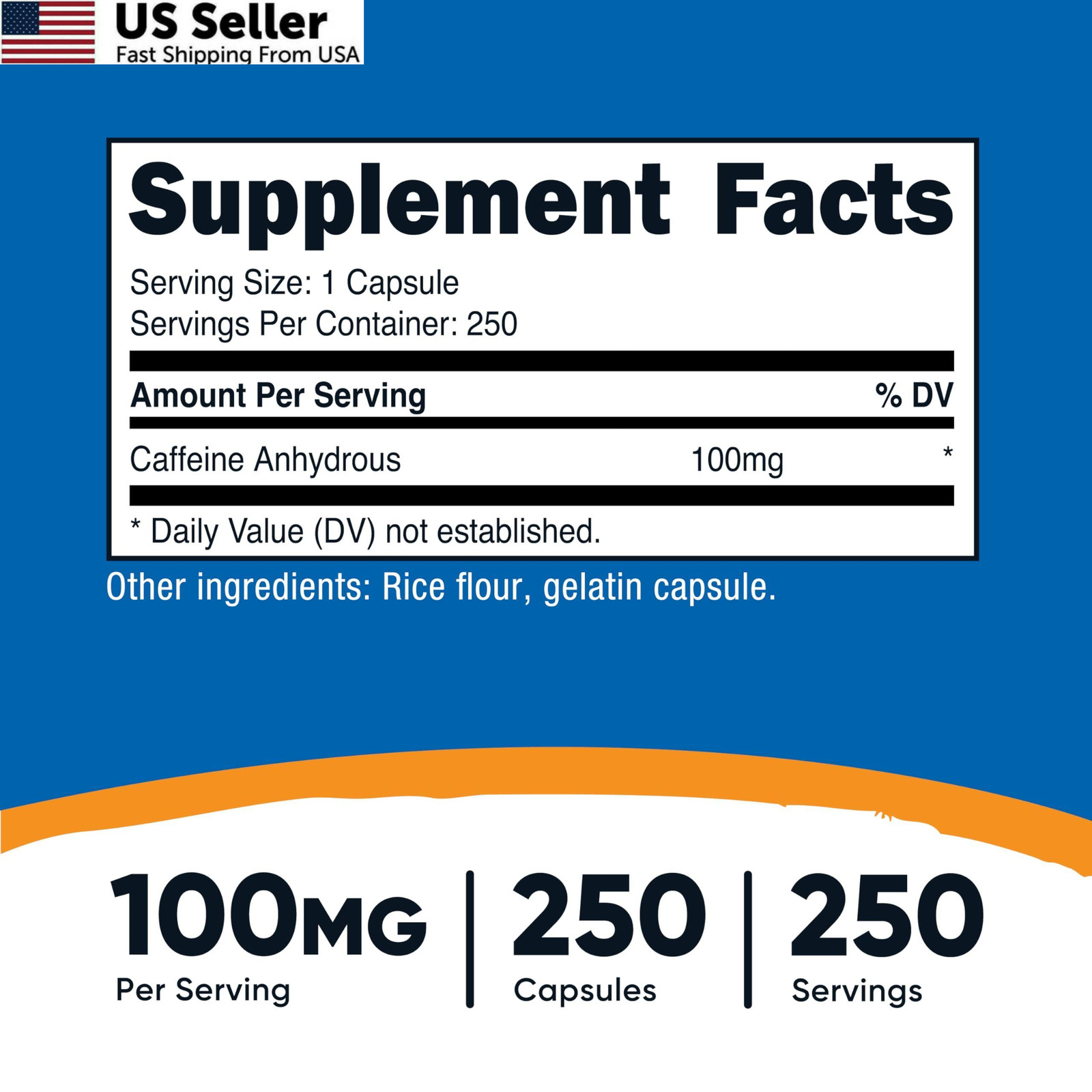 Nutricost Caffeine Pills 100mg Per Serving, 250 Capsules 250 Count (Pack of 1)