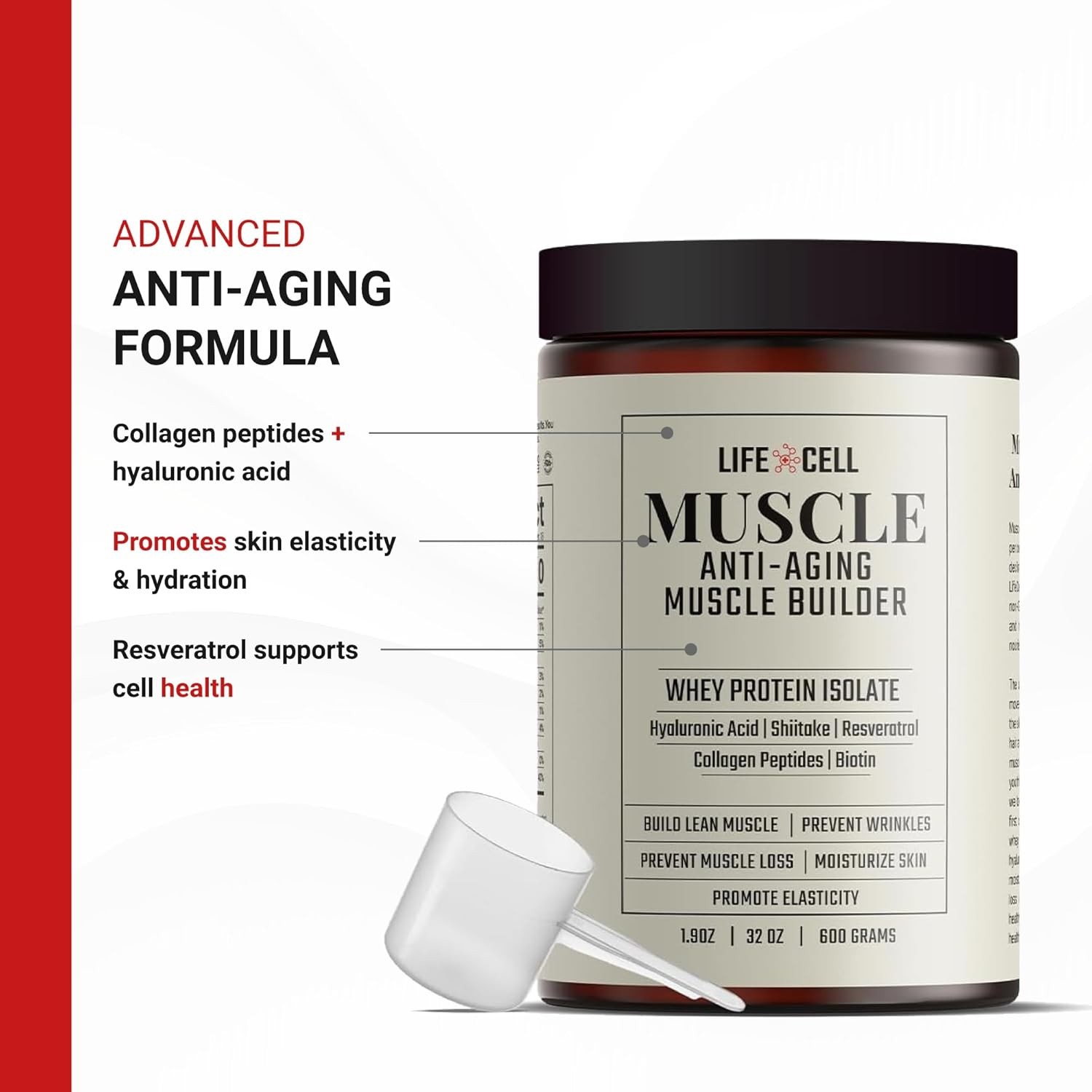 Whey Protein – Anti-Aging Muscle Builder with Shiitake Mushroom, Collagen & Hyal