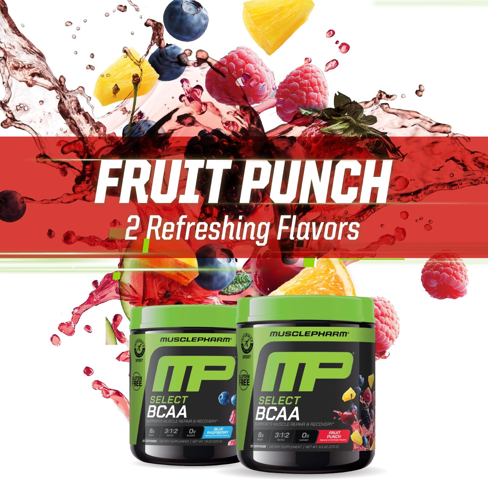 MusclePharm Essentials BCAA Powder – 30 Servings, Fruit Punch