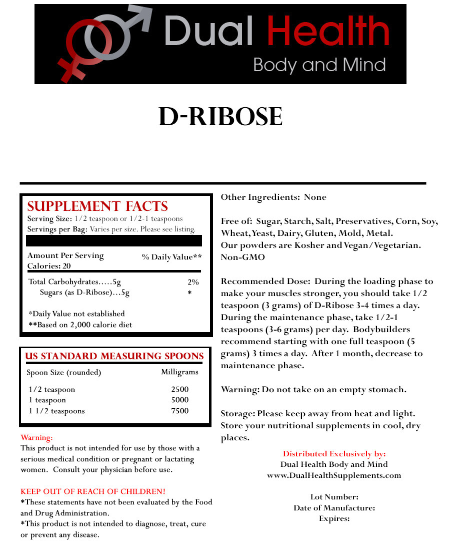 D-Ribose Powder (5 lbs) ATP Energy Endurance Muscle Sport Pure Pharmaceutical