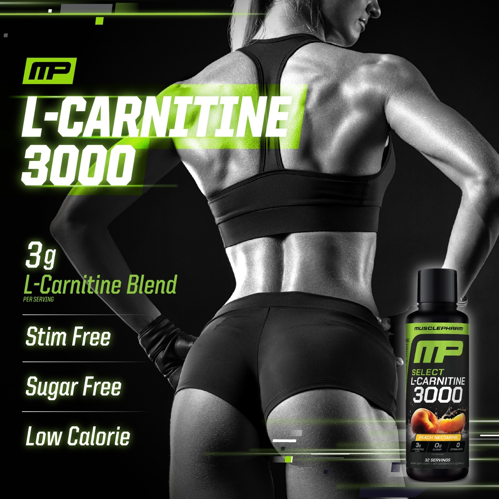 MusclePharm High Performance Liquid L-Carnitine 3000 Peach Nectarine 32 Servings