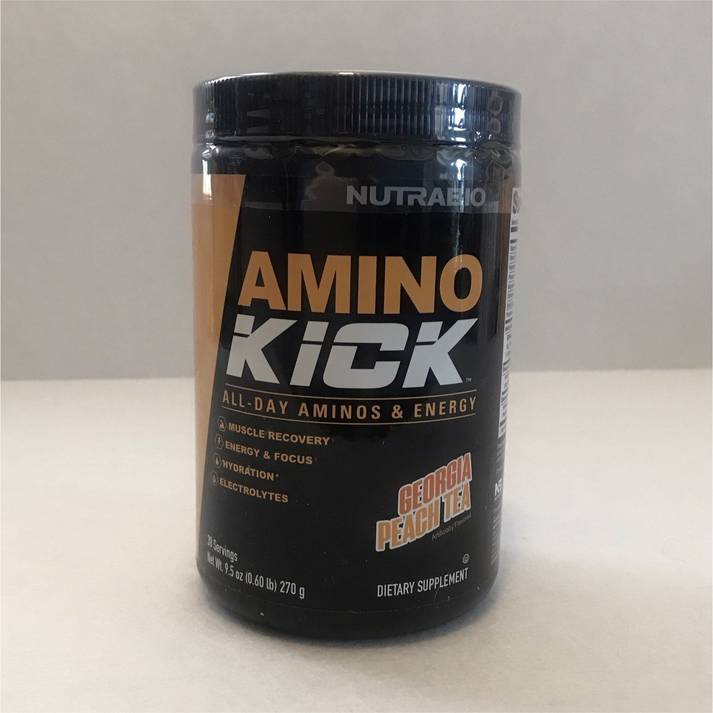 NutraBio Amino Kick Georgia Peach Tea Powder 270g 30 Servings All Natural