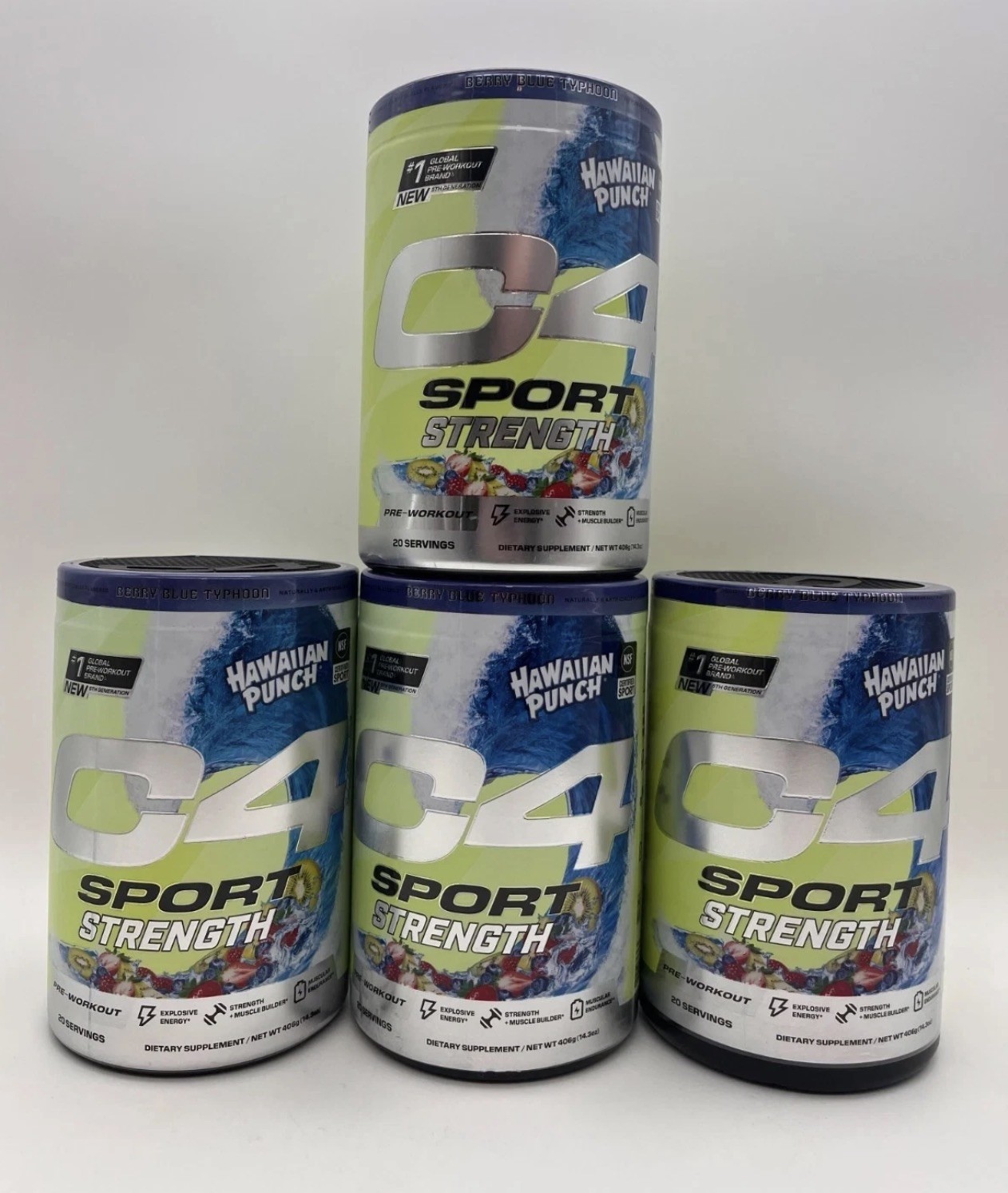 4x C4 SPORT STRENGTH PRE-WORKOUT HAWAIIAN PUNCH BLUE 14.3oz EA EXP 6/26+