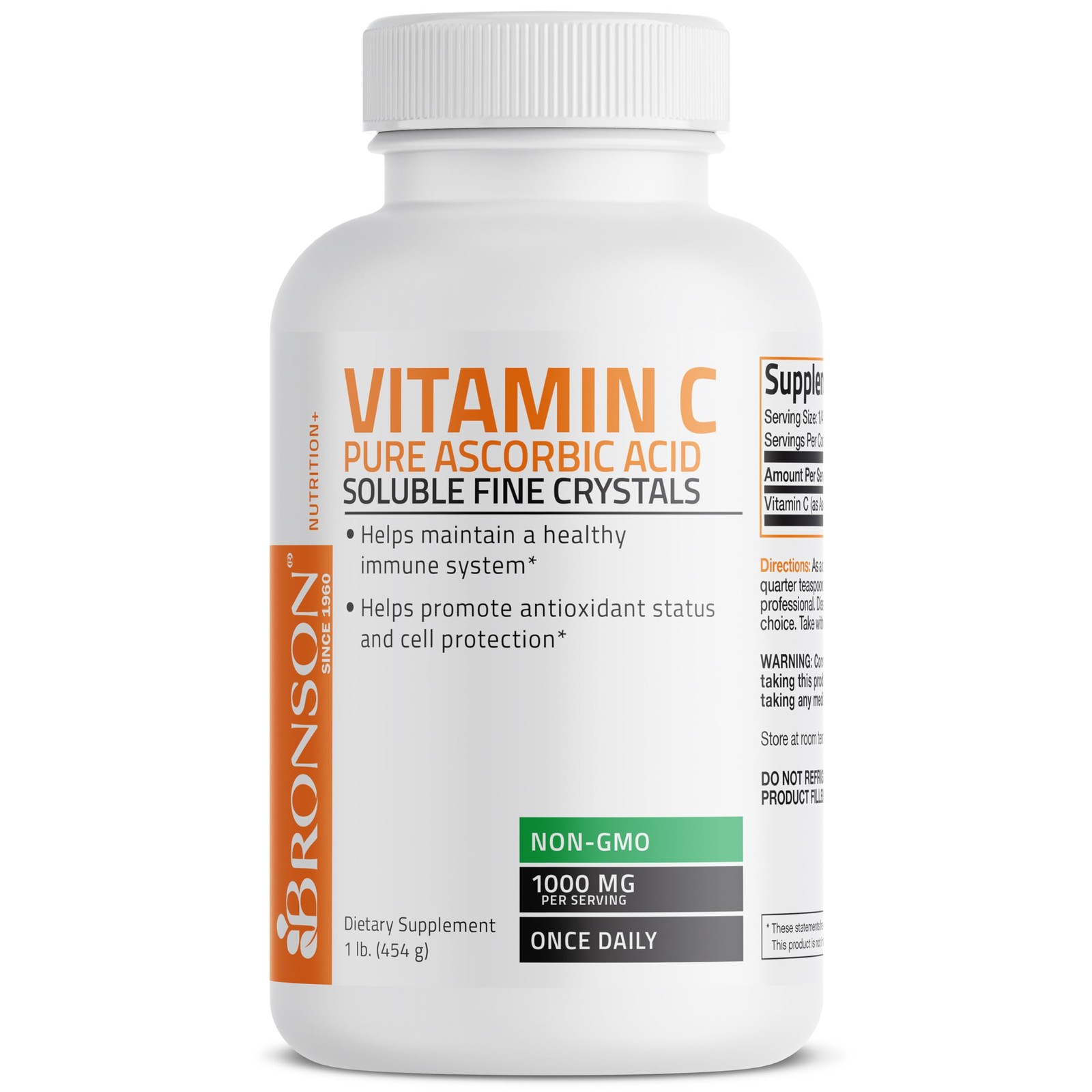 Bronson Vitamin C Powder Pure Ascorbic Acid Soluble Fine 16 Ounce (Pack of 1)