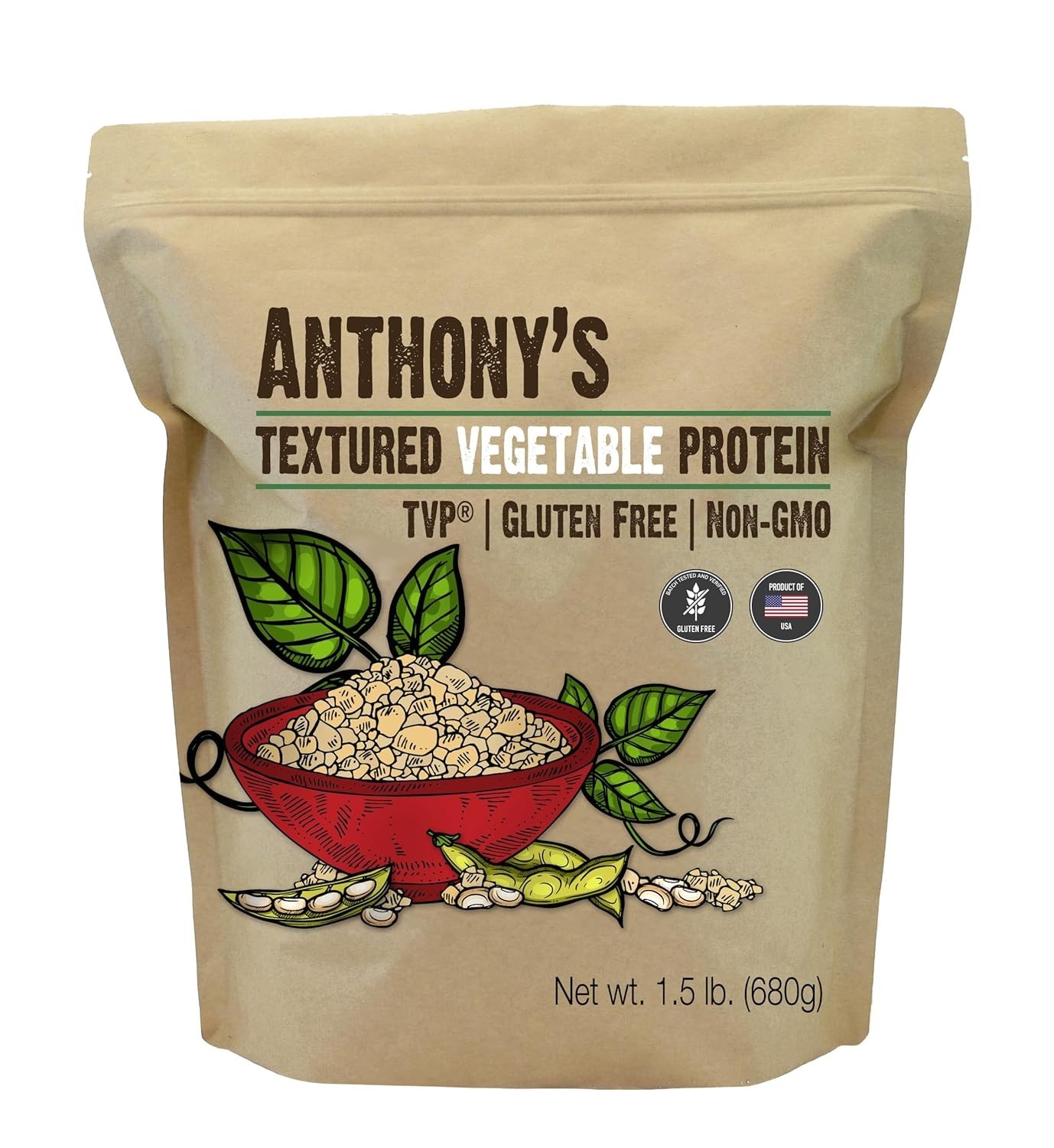 Textured Vegetable Protein, TVP, 1.5 lb, Gluten Free, Vegan, Unflavored, Made in