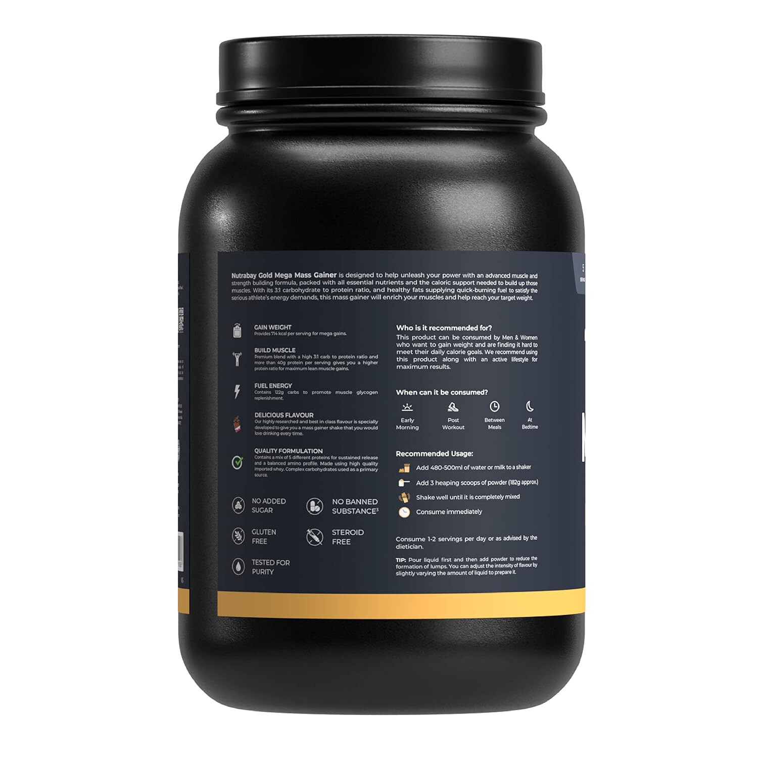 Nutrabay Gold Mega Mass Weight Gainer – 1Kg, Flavor – Rich Chocolate Creme