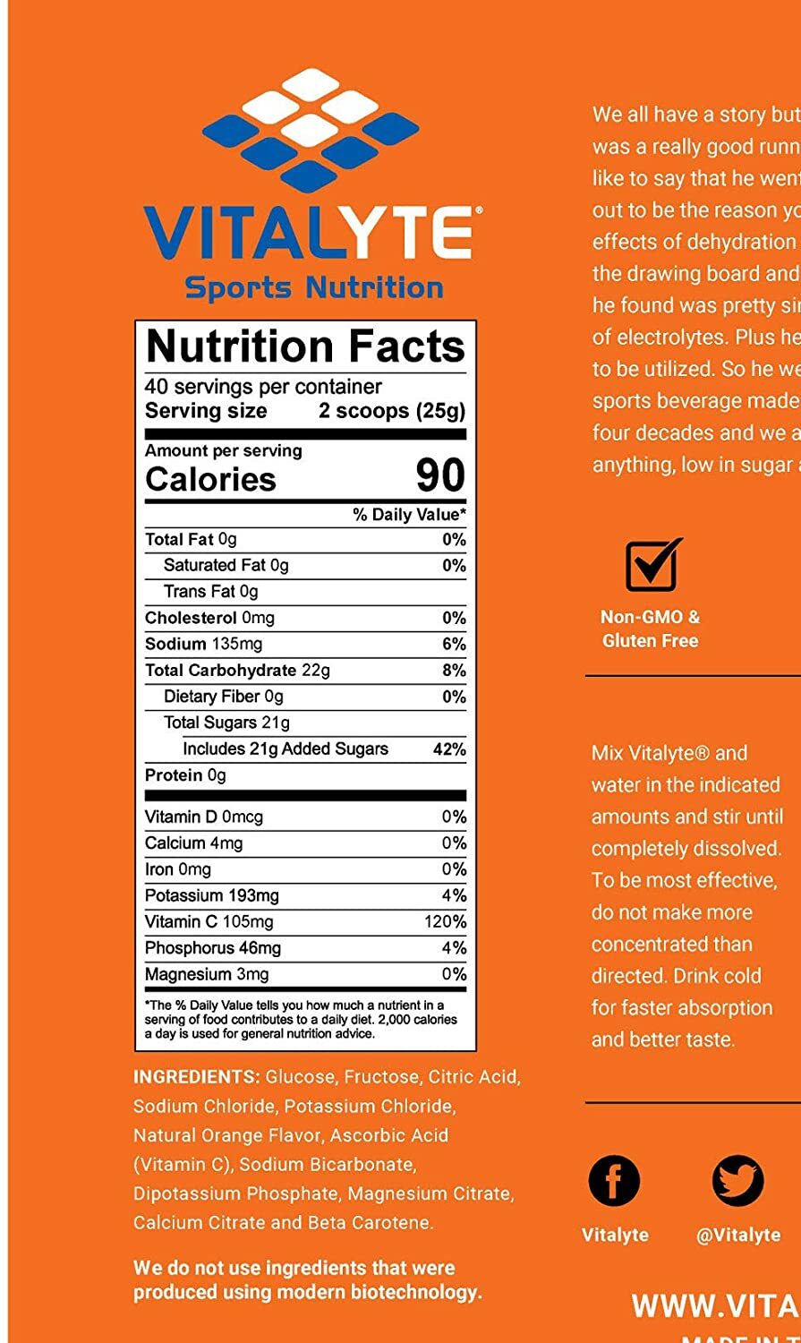 Vitalyte Electrolyte Powder, 35 oz, 40 Servings Per Container – Orange