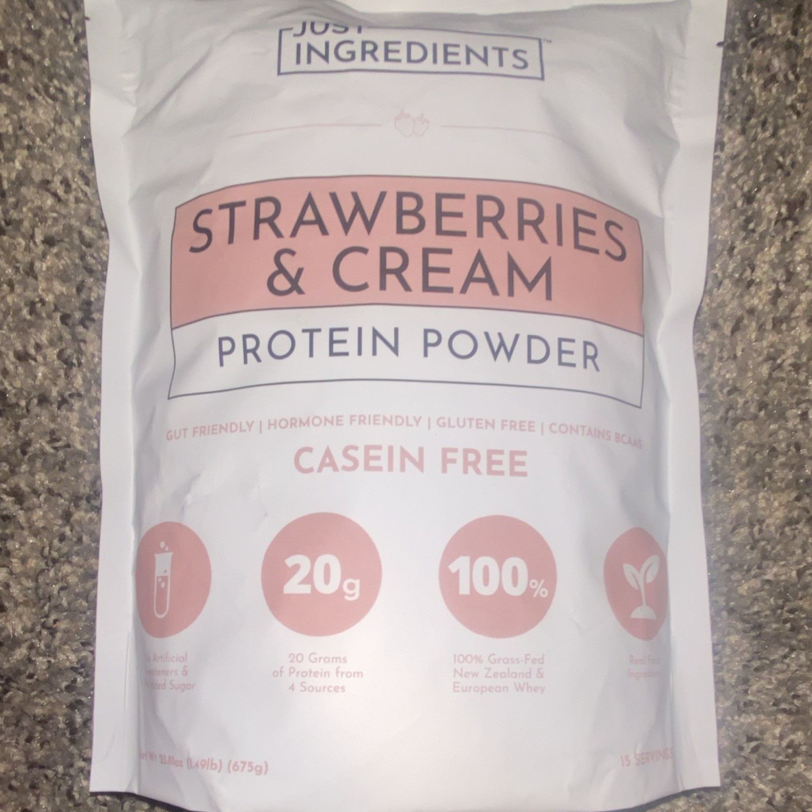 Just Ingredients Strawberries & Cream Protein Powder Casein-Free GF 1.49lb 15sv