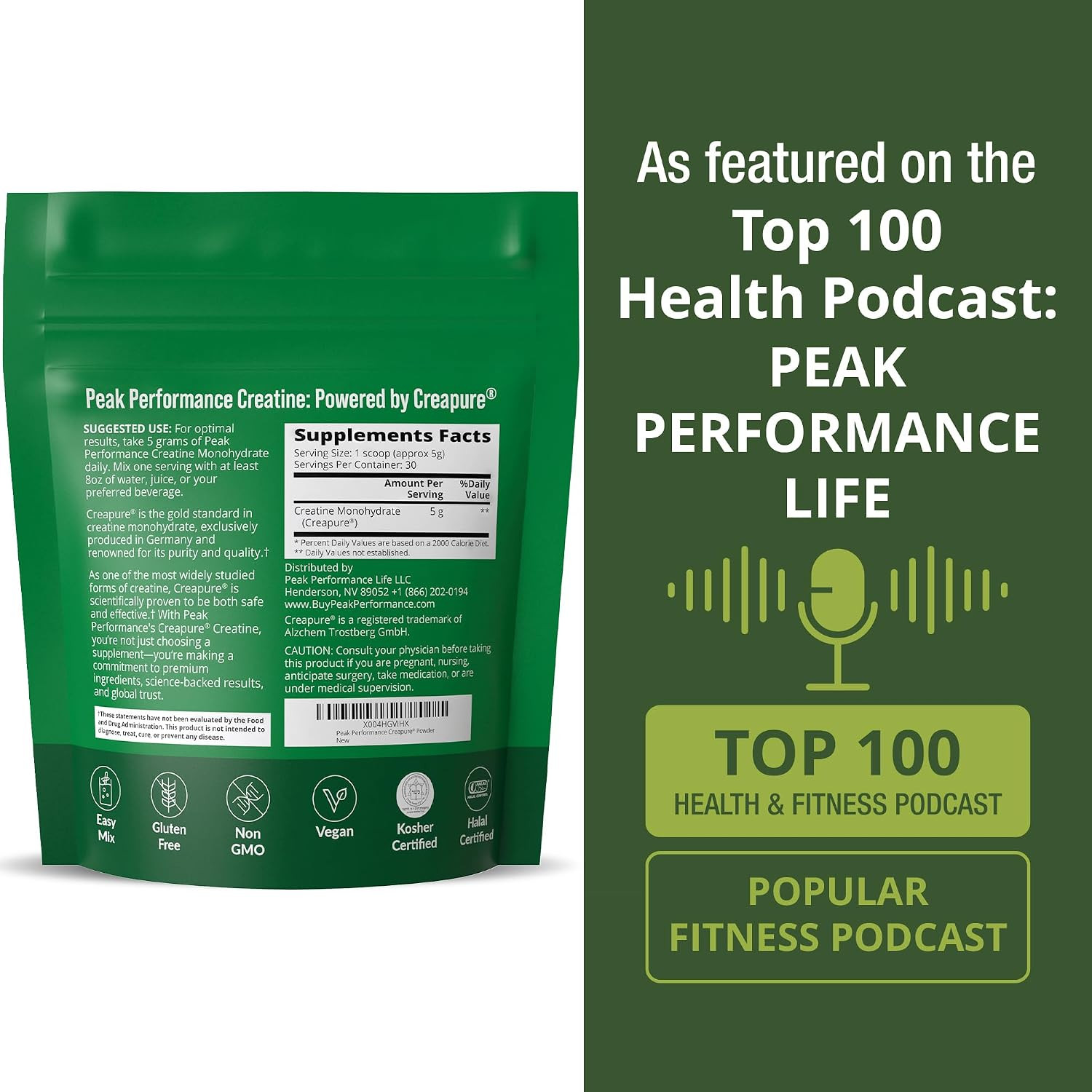 Creapure Creatine Monohydrate Powder. Ultra High Purity German Made Creatine wit