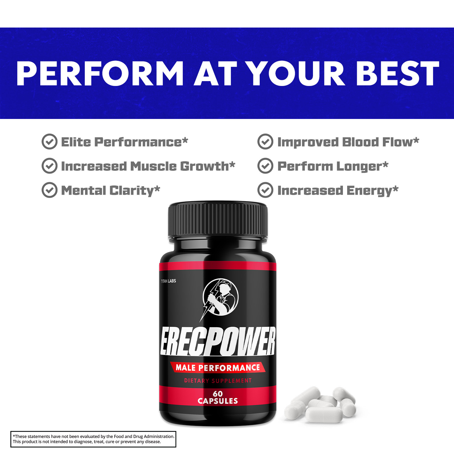 Erecpower for Men, Erec Power Advanced Formula Male Support Pills (60 Capsules)