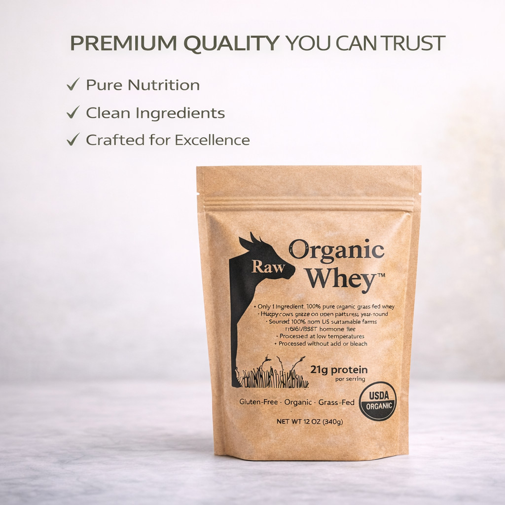 Organic Raw Whey Protein Powder Grass-Fed Unflavored Non-GMO Gluten Free 12 oz