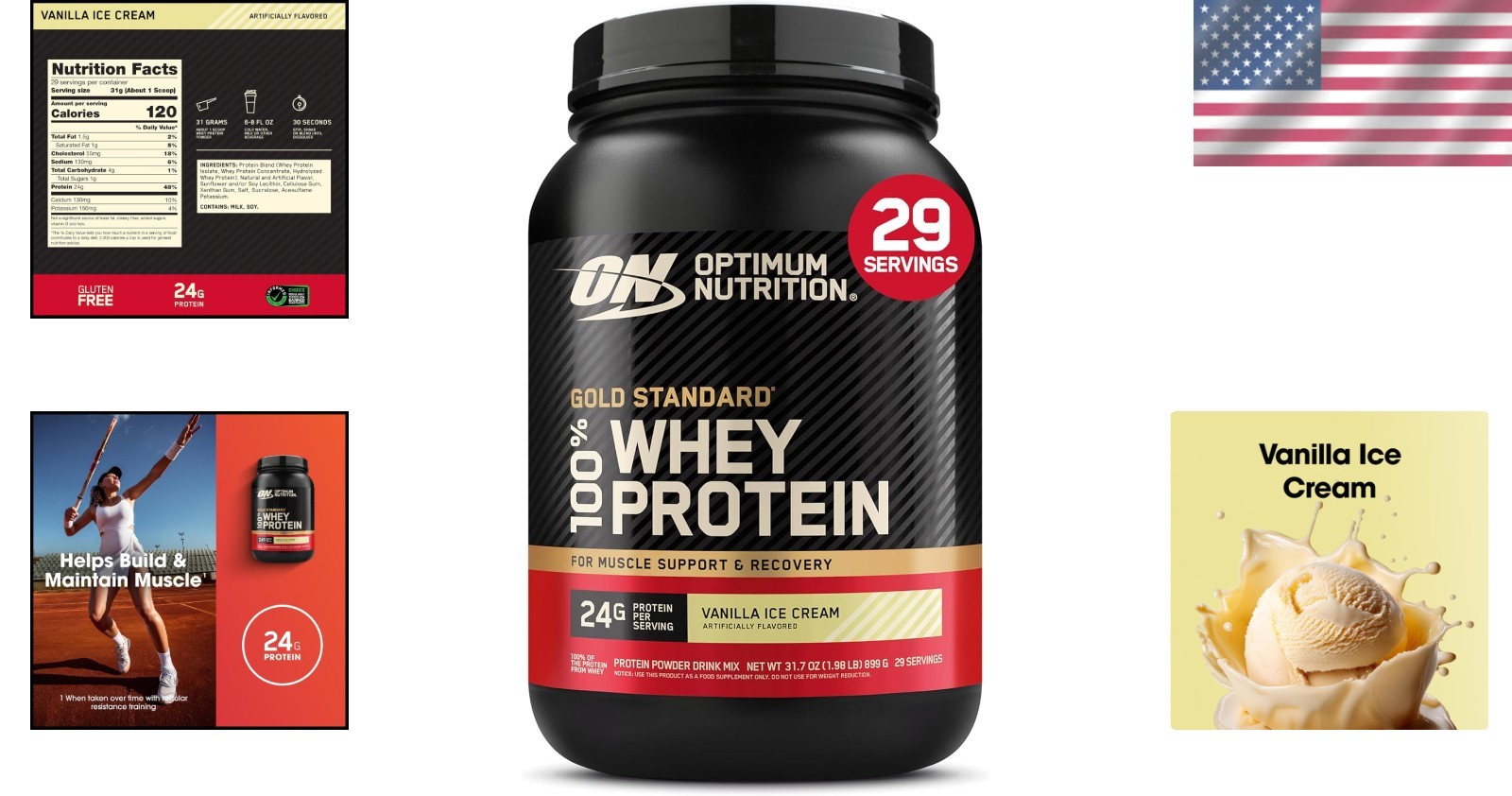 Gold Standard 100% Whey Protein Powder, Vanilla Ice Cream, 2 Pound Packaging …
