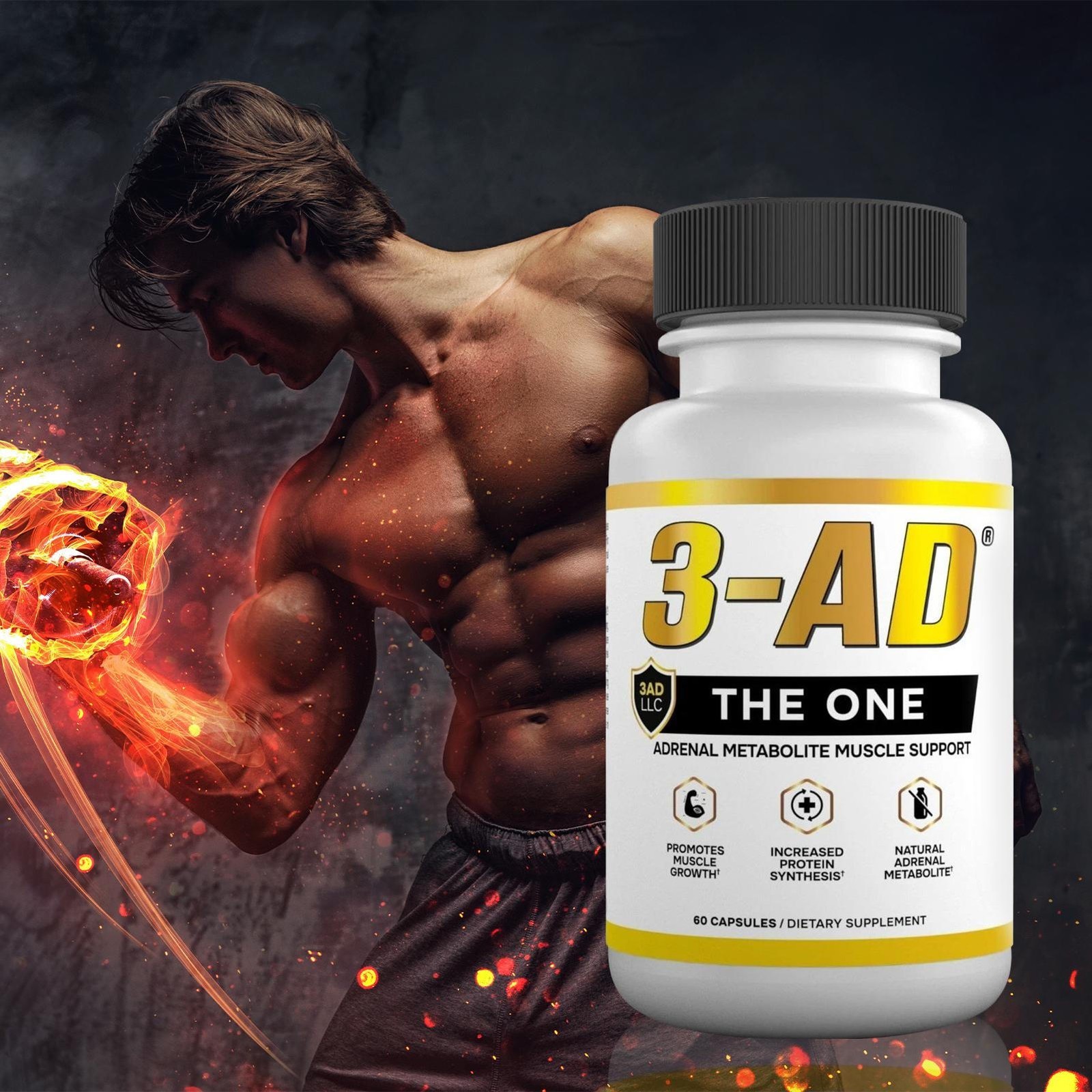 3-AD® 25mg Muscle Support Supplement – 60 Capsules – Patented Formula 1-5 pack