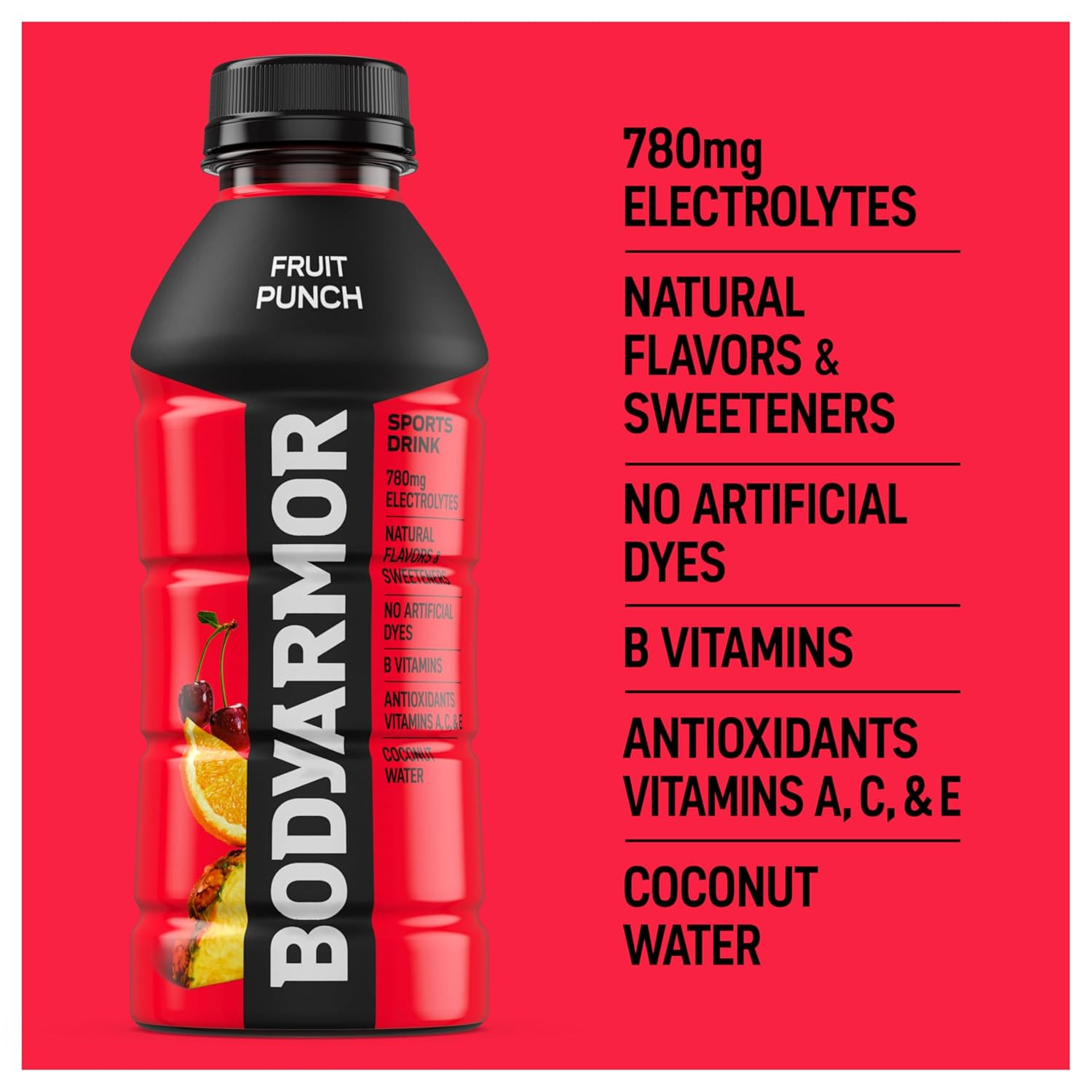 BODYARMOR Sports Drink, Fruit Punch, Electrolyte Drink Hydration, 16 Fl Oz Bottl
