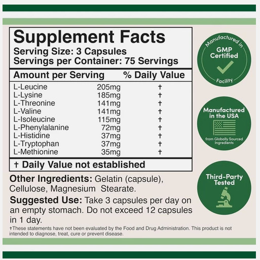 Double Wood Essential Amino Acids 225 Ct Supports Muscle Growth Recovery